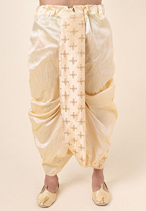 Embroidered Art Silk Dhoti Pant in Light Beige