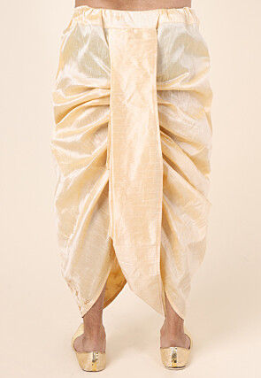 Embroidered Art Silk Dhoti Pant in Light Beige