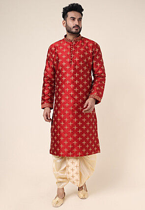 Embroidered Art Silk Dhoti Pant in Light Beige