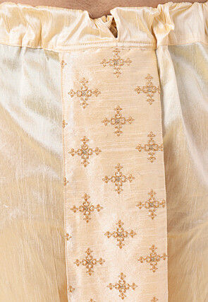 Embroidered Art Silk Dhoti Pant in Light Beige