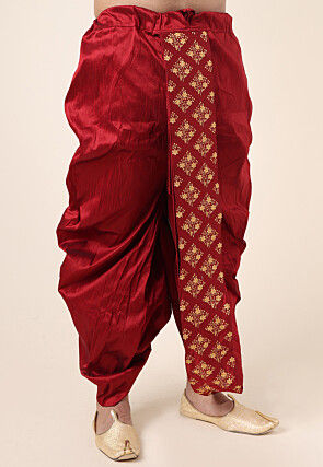 Embroidered Art Silk Dhoti Pant in Maroon