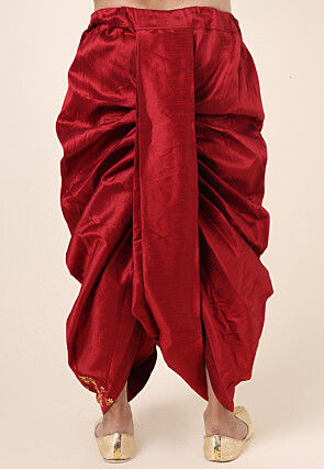 Embroidered Art Silk Dhoti Pant in Maroon