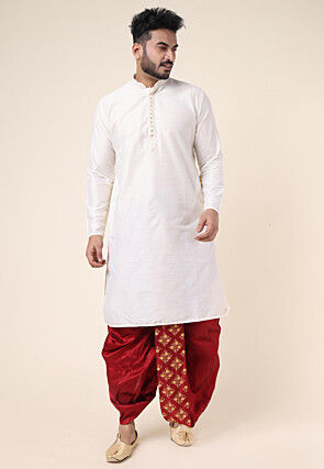 Embroidered Art Silk Dhoti Pant in Maroon