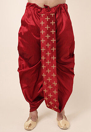 Embroidered Art Silk Dhoti Pant in Maroon
