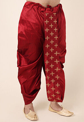 Embroidered Art Silk Dhoti Pant in Maroon