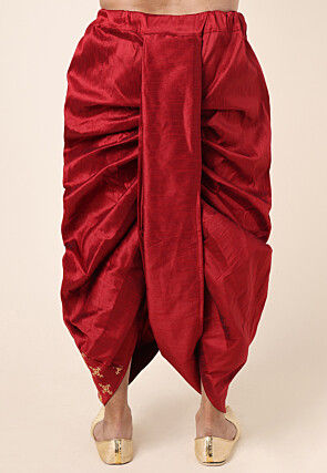 Embroidered Art Silk Dhoti Pant in Maroon