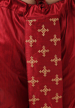 Embroidered Art Silk Dhoti Pant in Maroon