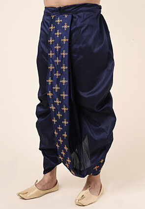 Embroidered Art Silk Dhoti Pant in Navy Blue