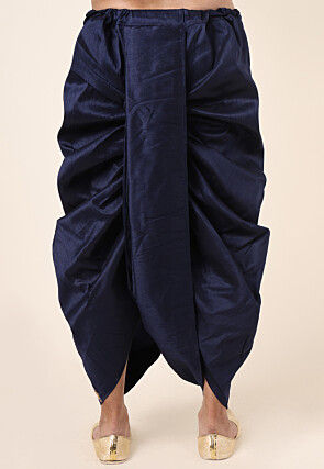 Embroidered Art Silk Dhoti Pant in Navy Blue