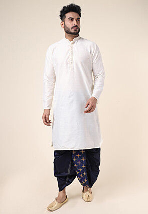 Embroidered Art Silk Dhoti Pant in Navy Blue