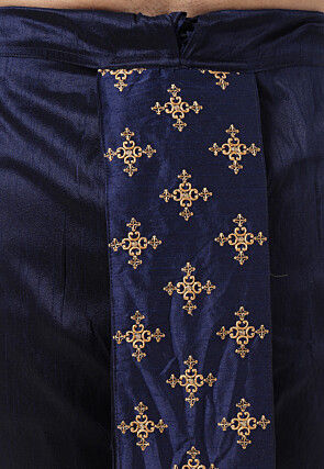 Embroidered Art Silk Dhoti Pant in Navy Blue