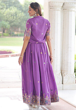 Embroidered Art Silk Dress in Purple