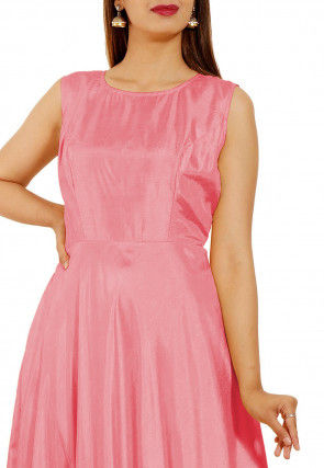 Embroidered Art Silk Gown in Peach