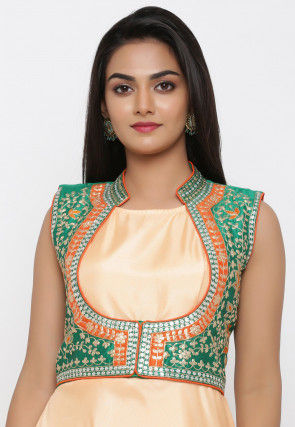 Embroidered Art Silk Gown with Jacket in Peach