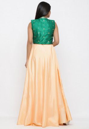 Embroidered Art Silk Gown with Jacket in Peach