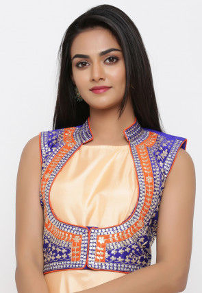 Embroidered Art Silk Gown with Jacket in Peach