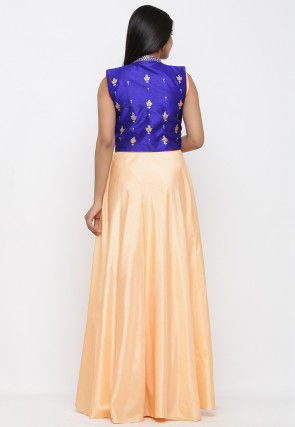 Embroidered Art Silk Gown with Jacket in Peach