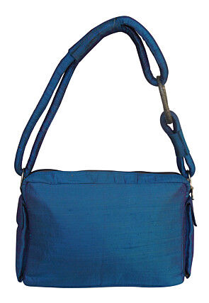 Embroidered Art Silk Hand Bag in Blue