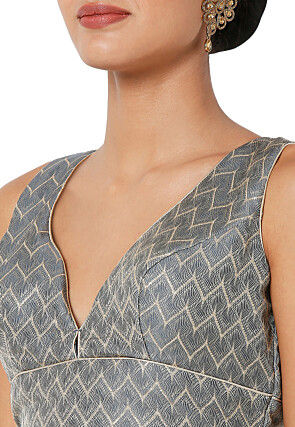 Embroidered Art Silk Jacquard Blouse in Grey