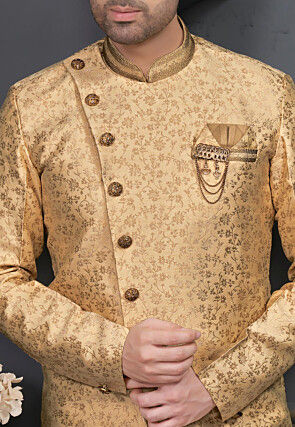 Embroidered  Art Silk Jacquard Dhoti Kurta in Golden