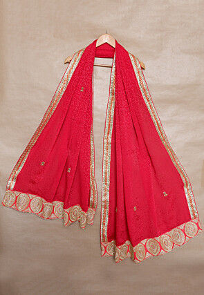 Embroidered Art Silk Jacquard dupatta in Fuchsia