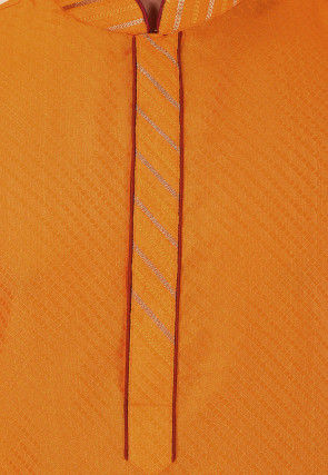 Embroidered Art Silk Jacquard Kurta in Mustard