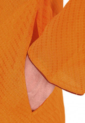 Embroidered Art Silk Jacquard Kurta in Mustard