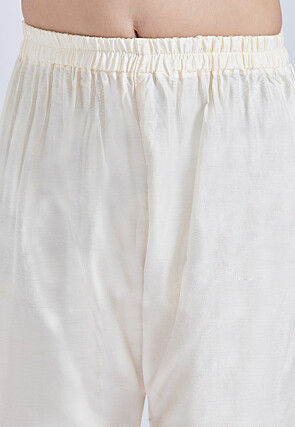 Embroidered Art Silk Jacquard Kurta Set in Dusty Blue