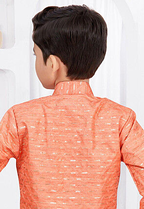 Embroidered Art Silk Jacquard Layered Sherwani in Dark Orange