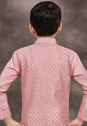 Embroidered Art Silk Jacquard Layered Sherwani in Pink