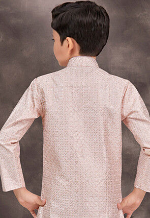Embroidered Art Silk Jacquard Layered Sherwani in Pink