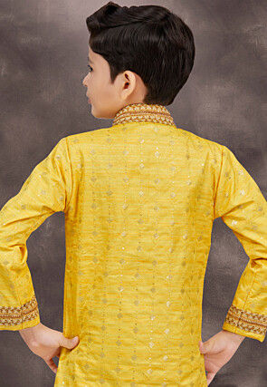Embroidered Art Silk Jacquard Layered Sherwani in Yellow