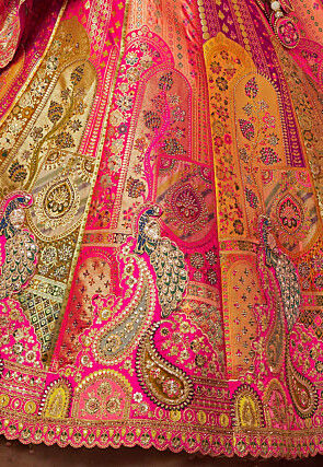 Embroidered Art Silk Jacquard Lehenga in Multicolor