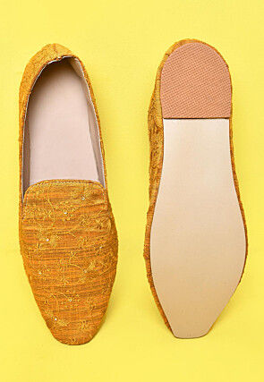 Embroidered Art Silk Jacquard Men Loafer in Yellow