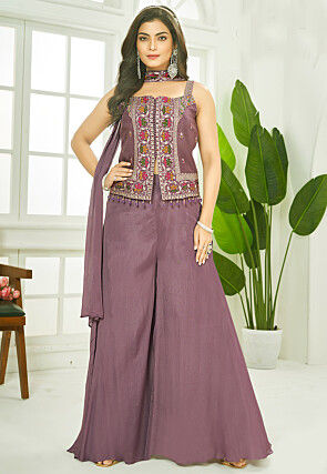Embroidered Art Silk Jacquard Pakistani Suit in Dusty Purple