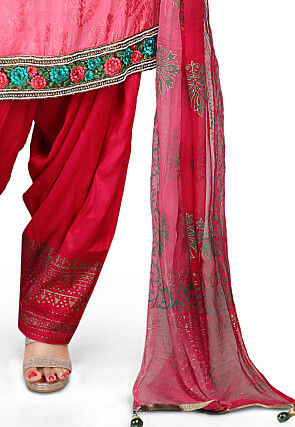 Embroidered Art Silk Jacquard Punjabi Suit in Pink