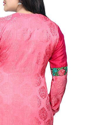 Embroidered Art Silk Jacquard Punjabi Suit in Pink
