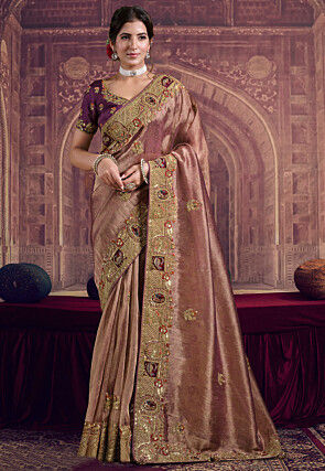 Embroidered Art Silk Jacquard Saree in Dusty Purple