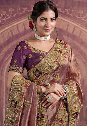 Embroidered Art Silk Jacquard Saree in Dusty Purple