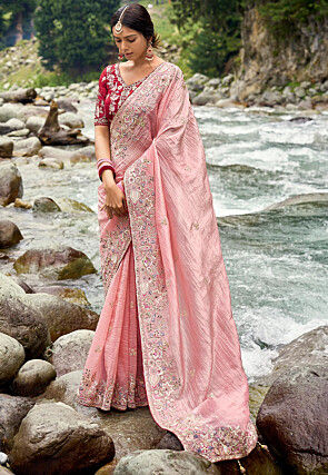 White and pink wedding saree discount