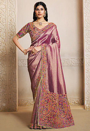 Embroidered Art Silk Jacquard Saree in Purple