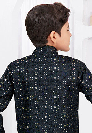 Embroidered Art Silk Jacquard Sherwani in Black