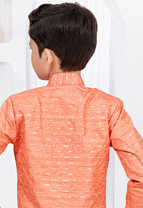 Embroidered Art Silk Jacquard Sherwani in Dark Orange