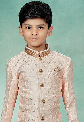 Embroidered Art Silk Jacquard Sherwani in Light Pink