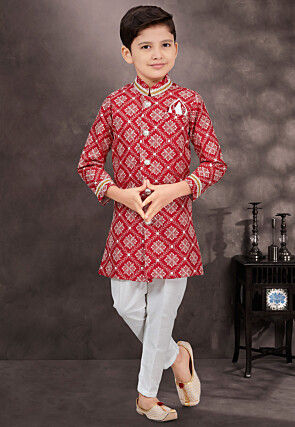 Embroidered Art Silk Jacquard Sherwani in Maroon