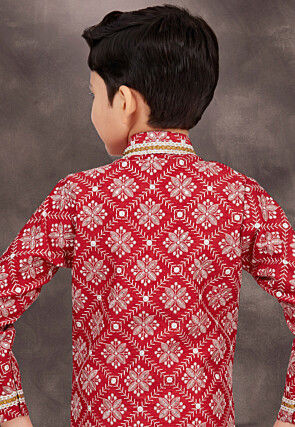 Embroidered Art Silk Jacquard Sherwani in Maroon