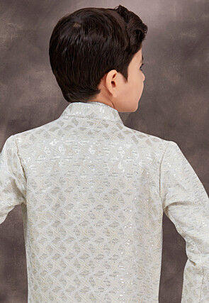 Embroidered Art Silk Kurta Set in Cream and Off White 