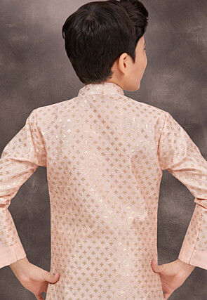 Embroidered Art Silk Jacquard Sherwani in Peach