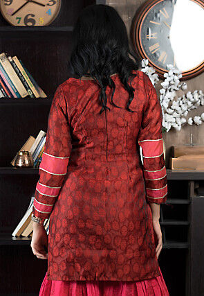 Embroidered Art Silk Jacquard Straight Kurta in Maroon