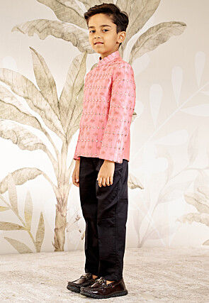 Embroidered Art Silk Jodhpuri Bandhgala in Pink